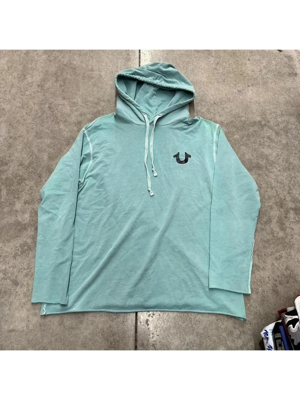 vintage true religion crafted with pride green big logo hooded shirt size large